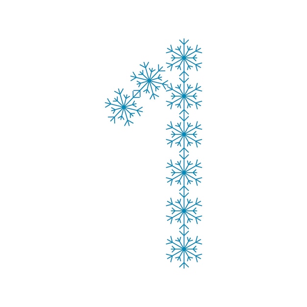 Vector nummer één van sneeuwvlokken. feestelijk lettertype of decoratie voor nieuwjaar en kerstmis