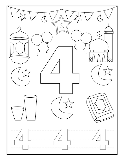 Nummer kleurboek Ramadan met schattige ontwerpen