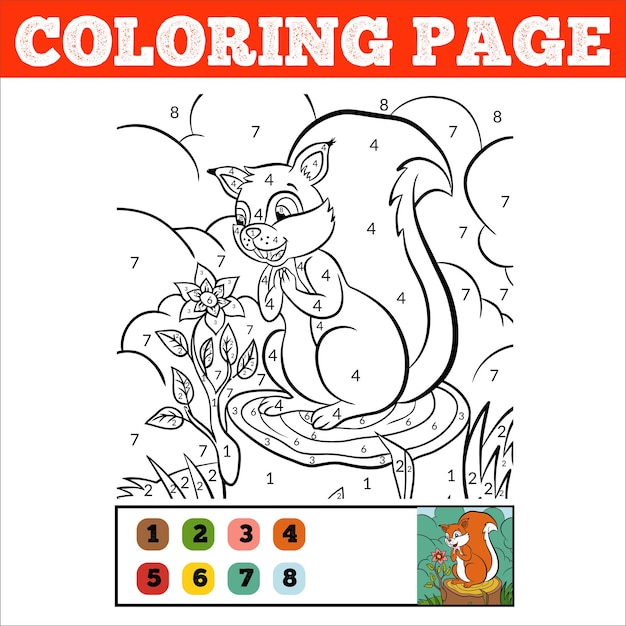 Nummer kleurplaat voor kinderen. leuke tekenfilm jungle dieren. leer cijfers en kleuren.