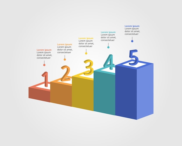 Nummer van het grafiekmodel voor de infografie voor de presentatie voor 5 elementen