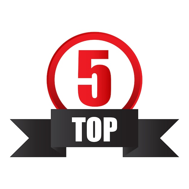 Nummer vijf cirkel Vet 5 in rood Top tekst met lint Victory symbool