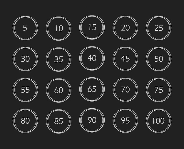Nummers ingesteld. Platte vectorillustratie. Nummers 5 tot 100 in cirkel