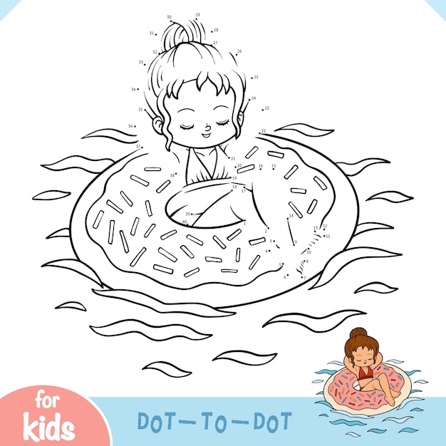 Nummers spel educatief spel voor kinderen Meisje en opblaasbare donut zwemring