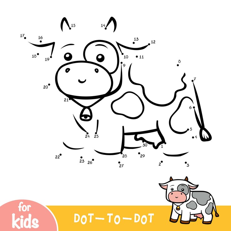 Vector nummers spel onderwijs van punt naar punt spel voor kinderen cow