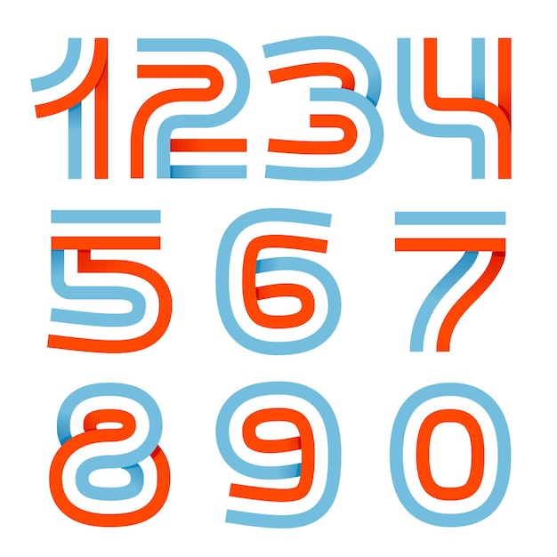 Vector nummers stellen logo's gevormd door parallelle lijnen. het kan worden gebruikt voor de identiteit van een sportteam. het kan ook een rood-wit-blauwe kleurenvlag zijn.