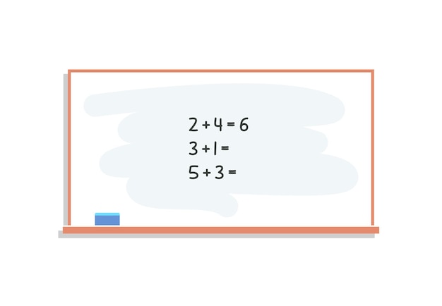 Nummers studie en wiskunde oefeningen berekenen op krijtbord bij les platte vectorillustratie