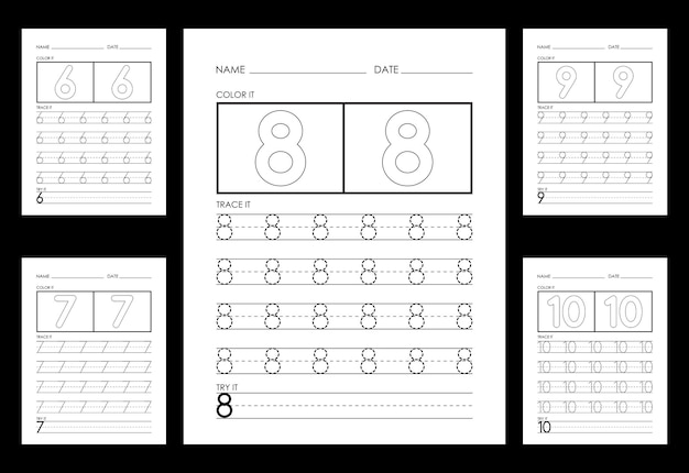 Nummers traceren en kleuren werkbladen leer nummers
