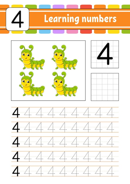 Nummers traceren en schrijven handschrift oefenen nummers leren voor kinderen onderwijs werkblad ontwikkelen activiteitenpagina vectorillustratie