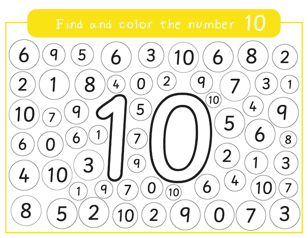Vector nummers voor kinderen leren nummer 10 werkblad kleuractiviteit wiskunde educatief spel voor kinderen