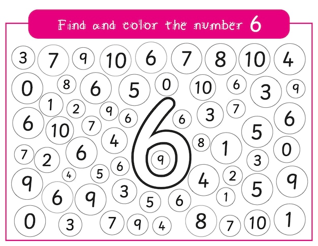 Nummers voor kinderen leren nummer 6 werkblad kleuractiviteit wiskunde educatief spel voor kinderen