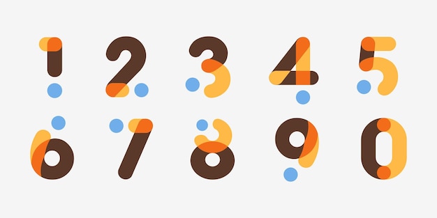 Nummerset vector lettertype alfabet modern dynamisch plat ontwerp met briljant kleurrijk voor uw uniek