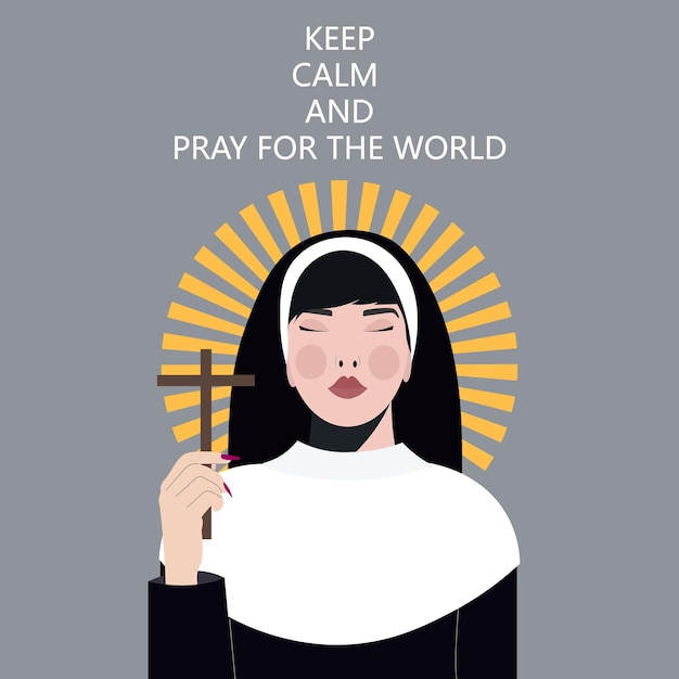 Nun Female portrait Religion Christian Calm and pacification Vector illustration