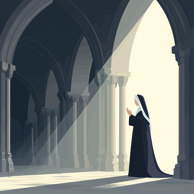 Vector nun_prays_to_god_with_palms_folded