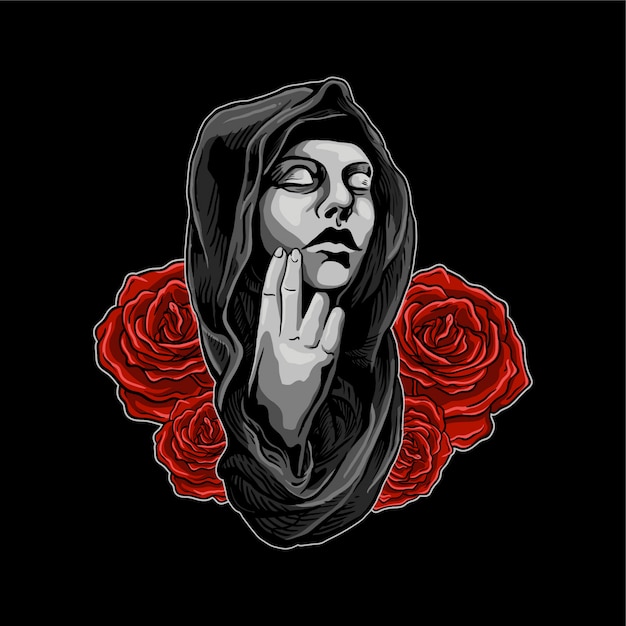 Vector nun with flower illlustration