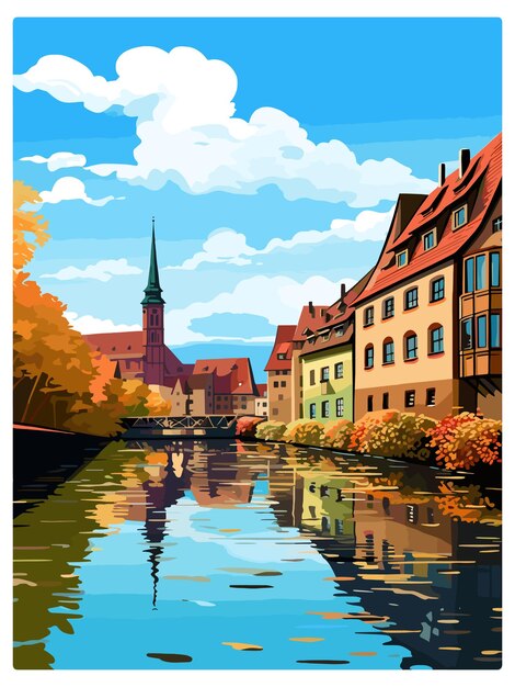 ニュルンベルク装飾ドイツヴィンテージ旅行ポスターお土産はがき肖像画イラスト