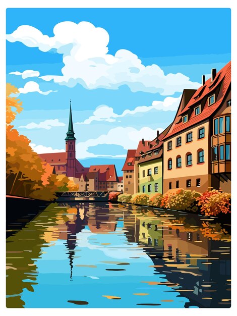 Vector nuremberg decoration germany vintage travel poster souvenir postcard portrait painting illustration