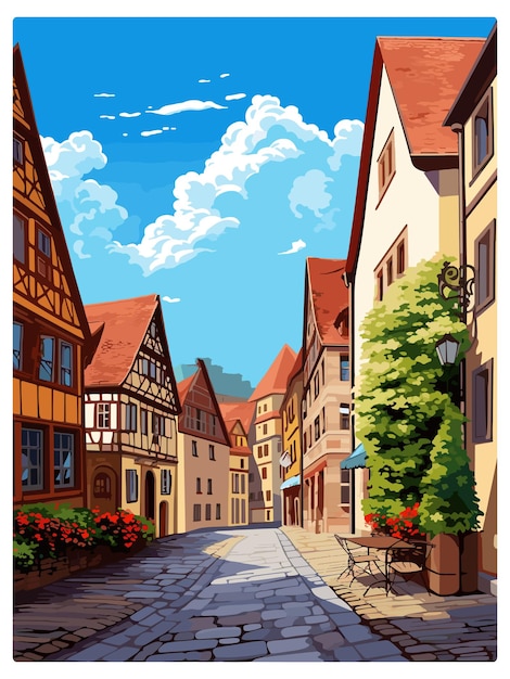 Vector nürnberg decoratie duitsland vintage reisposter souvenir postkaart portret schilderkunst illustratie