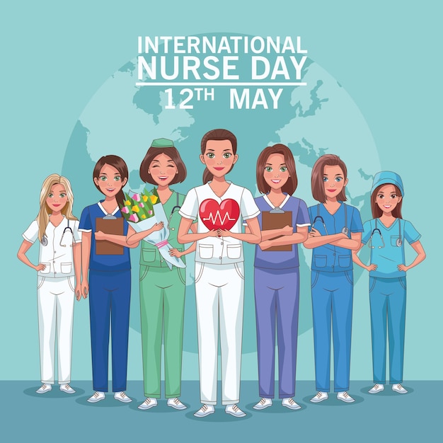 Nurse day lettering and nurses