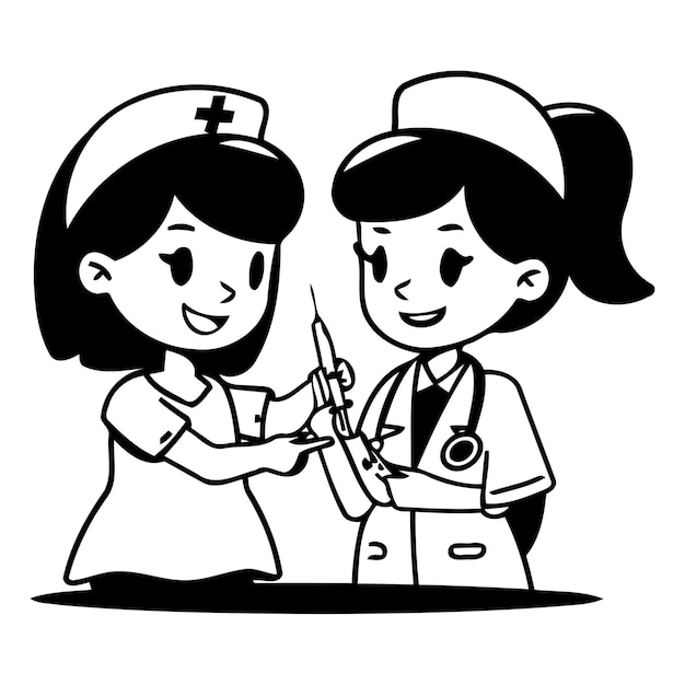 Vector nurse and doctor vector illustration in a flat cartoon style