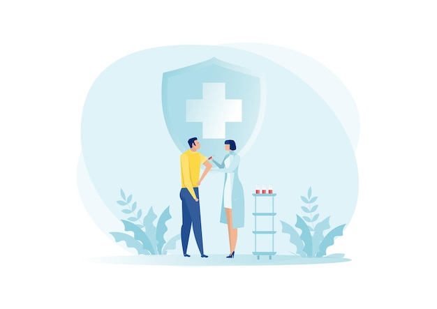 Vector nurse gives a man vaccine for protecting the coronavirus covid-19 illustration