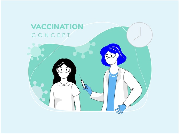 A nurse gives a vaccine to a young woman. Vaccination in the arm. Concept of vaccination for adults