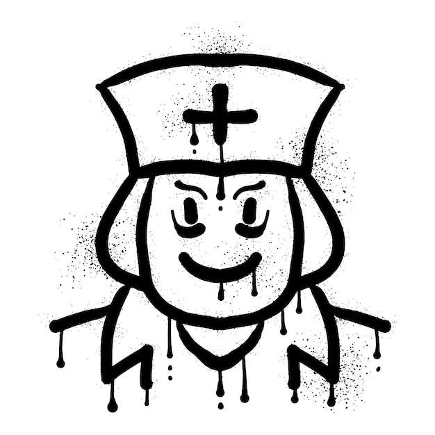 Nurse graffiti drawn with black spray paint art