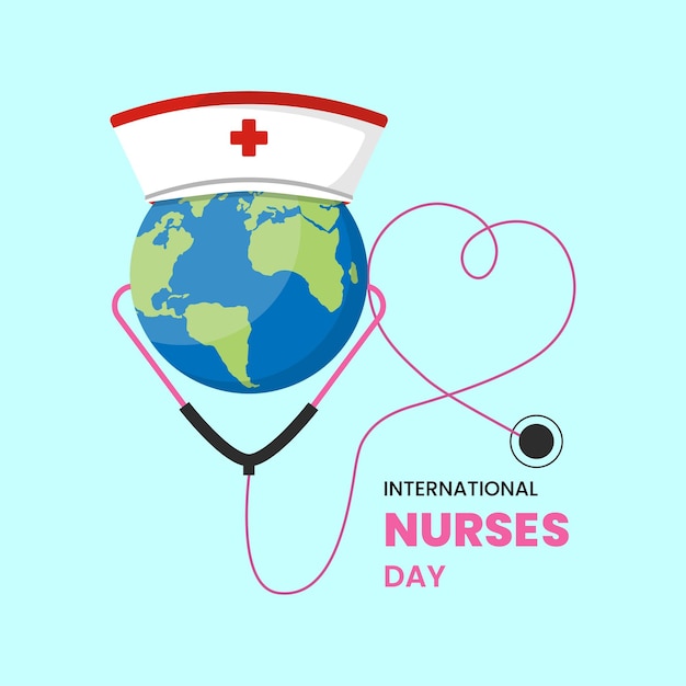 Глобус в шляпе медсестры и стетоскоп Международный день медсестер Плоская векторная иллюстрация изолирована