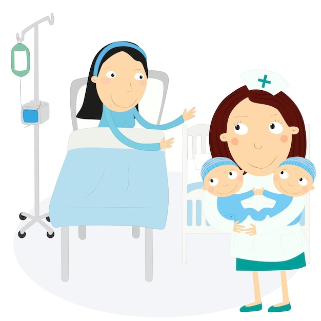 Vector nurse holding baby handing it to the father vector illustration