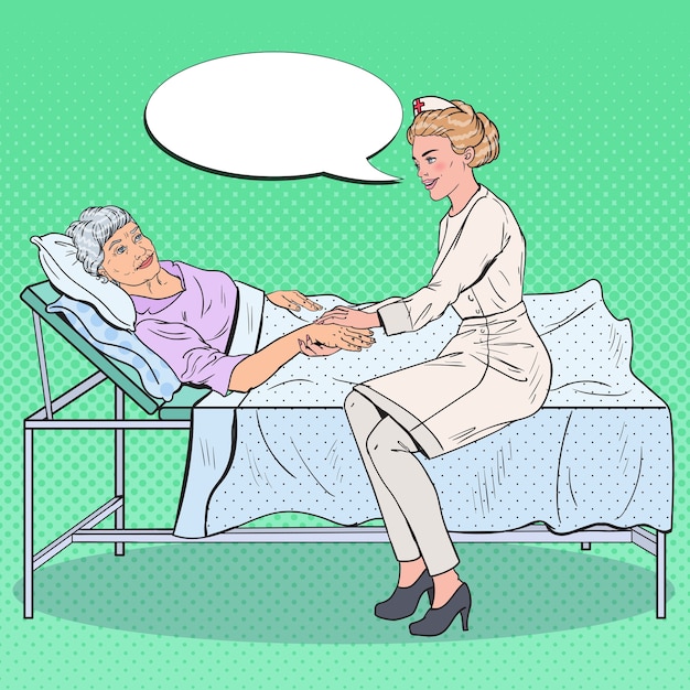 Nurse holding hand of older woman