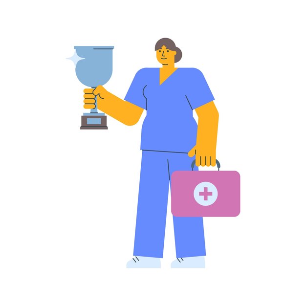 Vector nurse holding silver cup and holding suitcase
