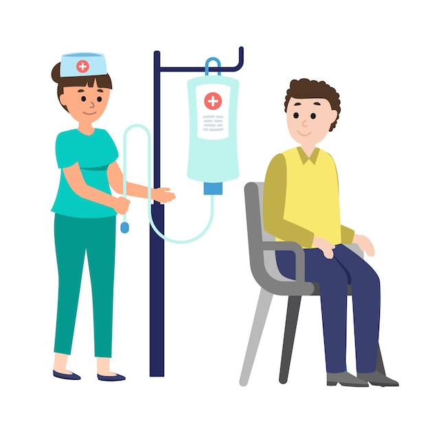 A nurse is giving a drip to a patient.