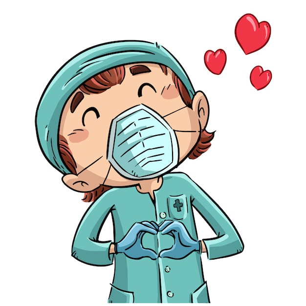 Vector nurse making a heart with her hands