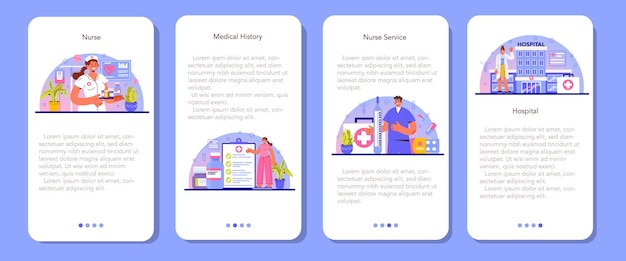 ナースモバイルアプリケーションバナーセット。医療助手、病院職員