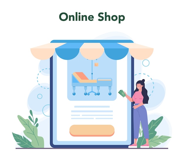 Онлайн-сервис или платформа медсестер Медицинский персонал клиники Профессиональная помощь для пожилых Интернет-магазин Изолированная векторная иллюстрация
