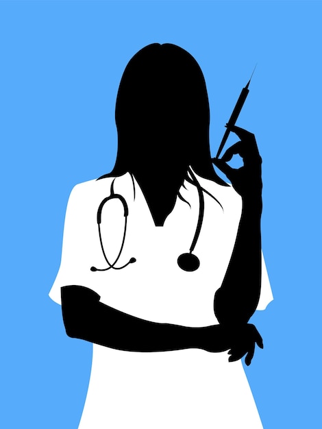 Nurse Silhouette with Syringe and Stethoscope