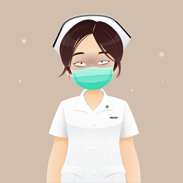 Nurse suffer from sleep deprivation because working overtime, vector illustration in character design