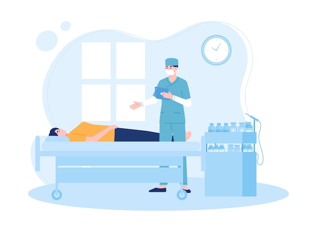 nurse talking to patient in hospital room concept flat illustration