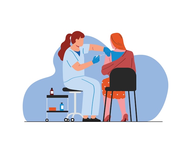 Vector nurse vaccinating a patient vector illustration in a flat style