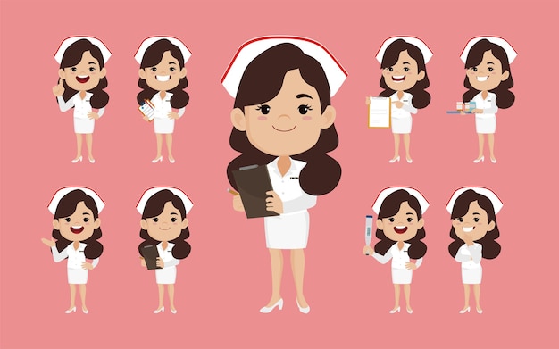 Vector nurse with different poses vector