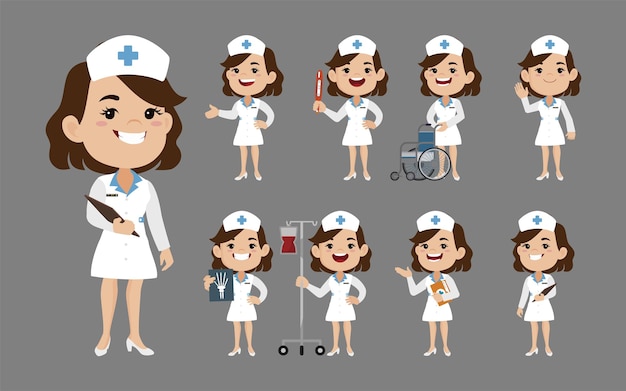 Nurse with different poses vector