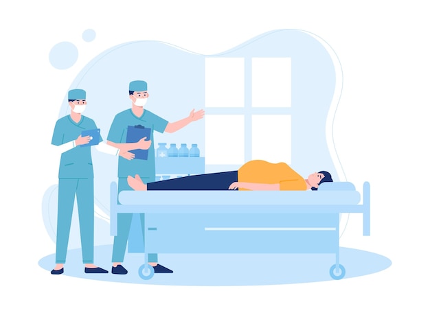 Vector nurse with patient and medical staff in hospital concept flat illustration