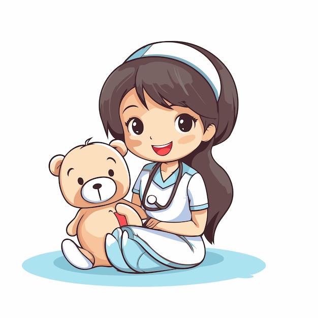 Nurse with teddy bear and stethoscope vector illustration