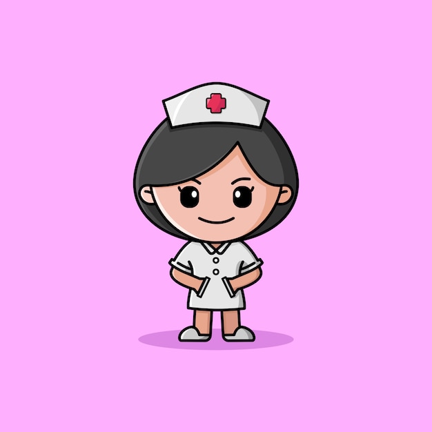 Vector nurse with white uniform logo character mascot