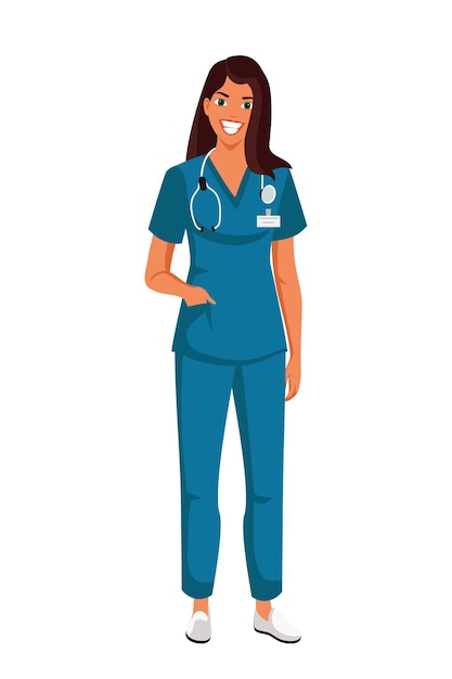 Vector nurse woman character in uniform with stethoscope standing