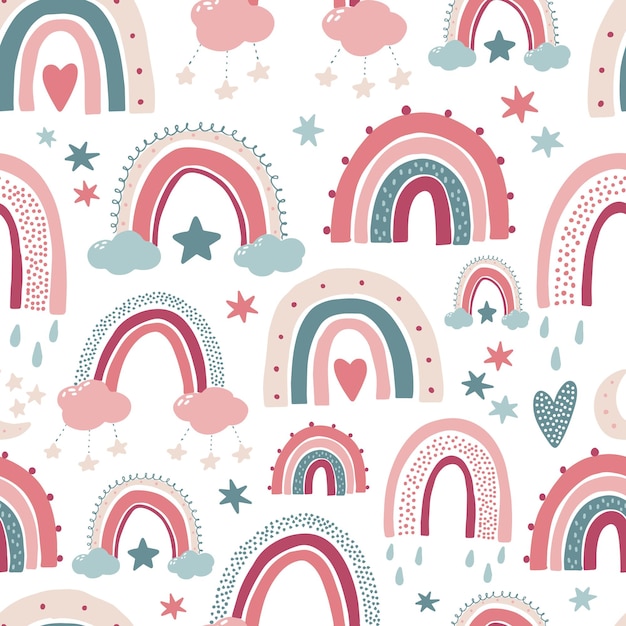 Nursery seamless pattern with rainbows