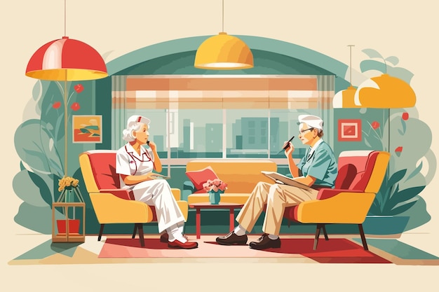 Vector nursing home inside illustration