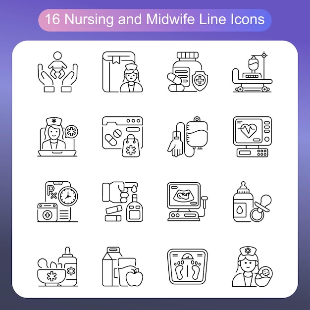 看護と助産師のベクトル アウトライン アイコン セット 01