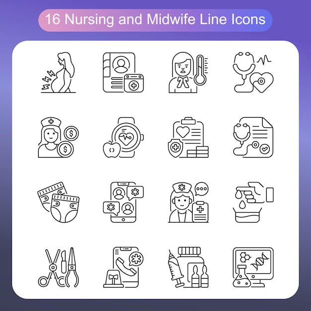 Nursing and Midwife Vector Outline icon Set 03