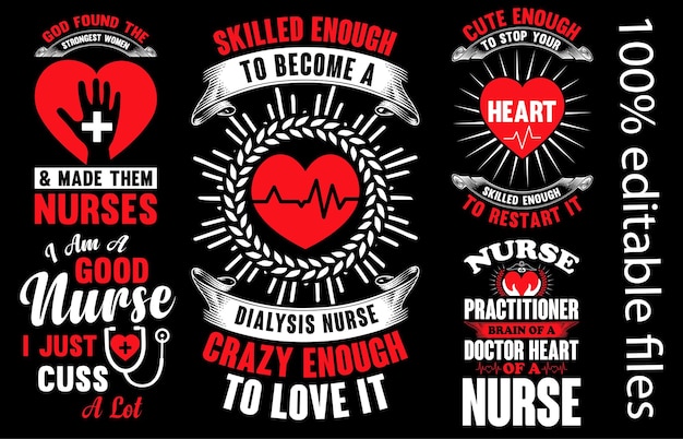 Nursing typography t shirt design bundle