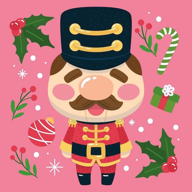 Nutcracker cartoon kawaii Christmas decoration Vector